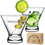 Gencywe 2 Paket Martini Bardağı, 8oz Kristal Kokteyl Bardakları, Martini İçme Bardakları, Bar, Martini, Kozmopolitan, Manhattan, Gimlet, Pisco Sour, Brandy için Elle Üflemeli Sapsız Kokteyl Züccaciye