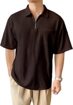 GENIUS STORE Erkek Oversize Polo Yaka Waffle T-Shirt FERMUARLI