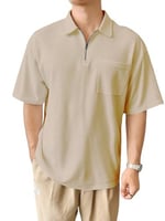 GENIUS STORE Erkek Oversize Polo Yaka Waffle T-Shirt FERMUARLI