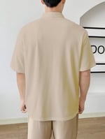 GENIUS STORE Erkek Oversize Polo Yaka Waffle T-Shirt FERMUARLI