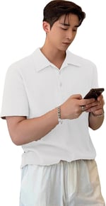 GENIUS STORE Erkek Oversize Polo Yaka Waffle T-Shirt