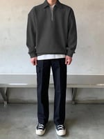 GENIUS STORE Erkek Polo Yaka Oversize Sweatshirt Yarım Fermuar Sweatshirt OVERSIZE-SWEATSHIRT