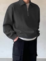 GENIUS STORE Erkek Polo Yaka Oversize Sweatshirt Yarım Fermuar Sweatshirt OVERSIZE-SWEATSHIRT
