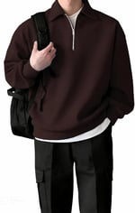 GENIUS STORE Erkek Polo Yaka Oversize Sweatshirt Yarım Fermuar Sweatshirt OVERSIZE-SWEATSHIRT