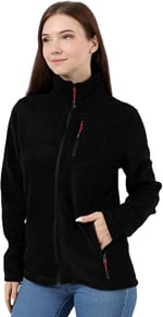 GENIUS STORE Kadın Polar Tam Fermuarlı Outdoor 3 Cepli Spor Polar Ceket (SİYAH/L) L