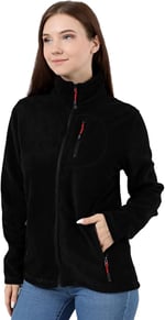 GENIUS STORE Kadın Polar Tam Fermuarlı Outdoor 3 Cepli Spor Polar Ceket (SİYAH/M) M
