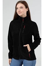 GENIUS STORE Kadın Polar Tam Fermuarlı Outdoor 3 Cepli Spor Polar Ceket (SİYAH/M) M