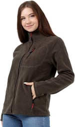 GENIUS STORE Kadın Polar Tam Fermuarlı Outdoor 3 Cepli Spor Polar Ceket (HAKİ/S)