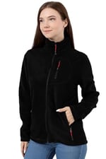 GENIUS STORE Kadın Polar Tam Fermuarlı Outdoor 3 Cepli Spor Polar Ceket (SİYAH/M) M