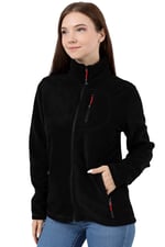 GENIUS STORE Kadın Polar Tam Fermuarlı Outdoor 3 Cepli Spor Polar Ceket (SİYAH/M) M