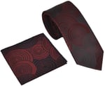 Geometrik Desen Bordo Mendilli Kravat