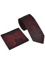 Geometrik Desen Bordo Mendilli Kravat