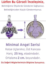 Gerçek Ametist Doğal Taşı Minimal Melek Model A Kalite Zincirli Kolye Ucu Mor