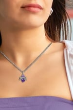 Gerçek Ametist Doğal Taşı Minimal Melek Model A Kalite Zincirli Kolye Ucu Mor