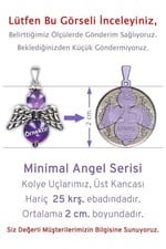 Gerçek Ametist Doğal Taşı Minimal Melek Model A Kalite Zincirli Kolye Ucu Mor