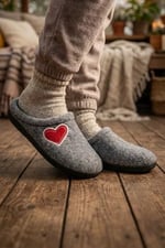 Gezer Kışlık Kadın Ev Bahçe Comfort Taban Nakışlı Kalp Desenli Keçe Terlik GT1KZM.12062.06, Gri, 41