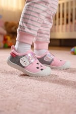Gezer Kışlık Panduf Bebe Kız Ayakkabı Pembe Gri Kapalı Burun Ev İçi Günlük Kullanım İçin