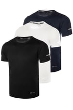 Ghassy Co. Erkek 3'Lü Paket Dry Fit Siyah Lacivert Beyaz Atletik Nem Emici Günlük Tshirt