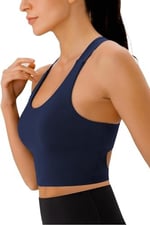 Ghassy Co. Kadın Çarpraz Sırt Detaylı Kaplı Yoga Egzersiz Fitness Spor Sütyeni CRS001 LACİVERT S