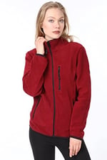 Ghassy Co. KADIN TAM FERMUARLI POLAR CEKET BORDO M