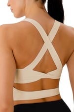 Ghassy Co. Kadın Çarpraz Sırt Detaylı Kaplı Yoga Egzersiz Fitness Spor Sütyeni CRS001 BEJ S