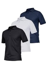 Ghassy Co. Erkek 3'lü Set Taktik Polo Yaka Gömlek Hızlı Kuruma Nem Emici Pique Jersey Golf T-shir Siyah-Beyaz-Lacivert XL
