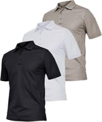 Ghassy Co. Erkek 3'lü Set Taktik Polo Yaka Gömlek Hızlı Kuruma Nem Emici Pique Jersey Golf T-shir Siyah-Beyaz-Gri M