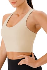 Ghassy Co. Kadın Çarpraz Sırt Detaylı Kaplı Yoga Egzersiz Fitness Spor Sütyeni CRS001 BEJ XS