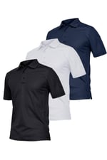 Ghassy Co. Erkek 3'lü Set Taktik Polo Yaka Gömlek Hızlı Kuruma Nem Emici Pique Jersey Golf T-shir Siyah-Beyaz-Lacivert XL