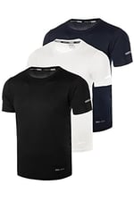 Ghassy Co. Erkek 3'Lü Paket Dry Fit Siyah Lacivert Beyaz Atletik Nem Emici Günlük Tshirt