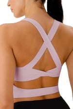 Ghassy Co. Kadın Çarpraz Sırt Detaylı Kaplı Yoga Egzersiz Fitness Spor Sütyeni CRS001 Pudra XL