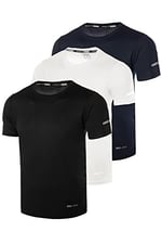 Ghassy Co. Erkek 3'Lü Paket Dry Fit Siyah Lacivert Beyaz Atletik Nem Emici Günlük Tshirt