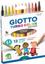 GIOTTO Turbocolor keçeli kalemler, ince uçlu, 2,8 mm, 12 ten rengi, çocuklar, partiler ve okullar için ideal