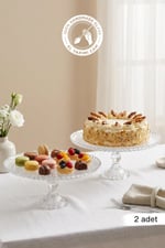 Glamis Selen Concept Damla Model Ayaklı El Yapımı Cam Yuvarlak Kek ve Pasta Sunumluk 2'li Set