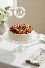 Glamis Selen Concept Damla Model Ayaklı El Yapımı Cam Yuvarlak Kek ve Pasta Sunumluk 2'li Set