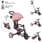Globber - 4'ü 1 Arada Explorer Üç Tekerlekli Bisiklet - 10 Ay - 5 Yaş Arası Yeni Yürümeye Başlayan Çocuklar için Katlanabilir ve Ölçeklenebilir Üç Tekerlekli Bisiklet - Pastel Pembe