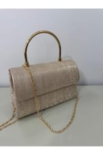Gold Işıltılı Clutch Abiye Çanta