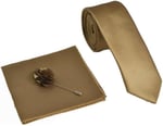 Gold Kravat Mendil Yaka Çiçeği Set