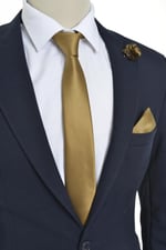 Gold Kravat Mendil Yaka Çiçeği Set