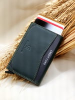 GOLD LIFE-Hakiki Deri RFID Korumalı Mekanizmalı Kartlık (YEŞİL)
