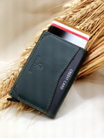 GOLD LIFE-Hakiki Deri RFID Korumalı Mekanizmalı Kartlık (YEŞİL)