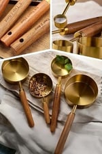 Gold Paslanmaz Çelik Ölçü Kaşığı 15 ml Ahşap Saplı Premium Kalite Ölçü Kaşık