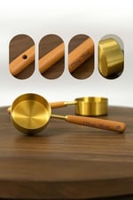Gold Paslanmaz Çelik Ölçü Kaşığı 15 ml Ahşap Saplı Premium Kalite Ölçü Kaşık