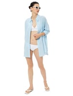 Gömlek Plaj Elbisesi Arkası Baskılı Midi Boy Uzun Kollu Bol Kalıp Pamuklu