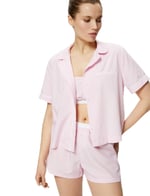 Gömlek Yaka Pijama Üstü Kısa Kollu Cepli Düğmeli