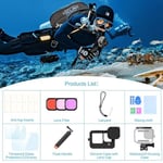 Gopro Hero 12 11 10 9 için aksesuar kiti su geçirmez konut kılıfı sualtı şamandıra kolu silikon kol Lens kapağı temperli cam ekran koruyucuları dalış filtreleri buğu önleyici ekler paket