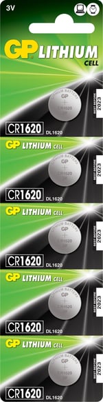 GP B atteries CR1620 1620 Boy Lityum Düğme Pil, 3 Volt, 5'li Kart, Gri