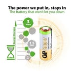 GP Batteries GP23A Süper Alkalin 23A/MN21/V23GA Boy Pil, 12 Volt, 5'li Kart, Bakır/Beyaz/Yeşil