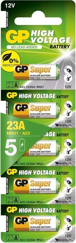 GP Batteries GP23A Süper Alkalin 23A/MN21/V23GA Boy Pil, 12 Volt, 5'li Kart, Bakır/Beyaz/Yeşil