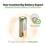 GP Batteries GP23A Süper Alkalin 23A/MN21/V23GA Boy Pil, 12 Volt, 5'li Kart, Bakır/Beyaz/Yeşil